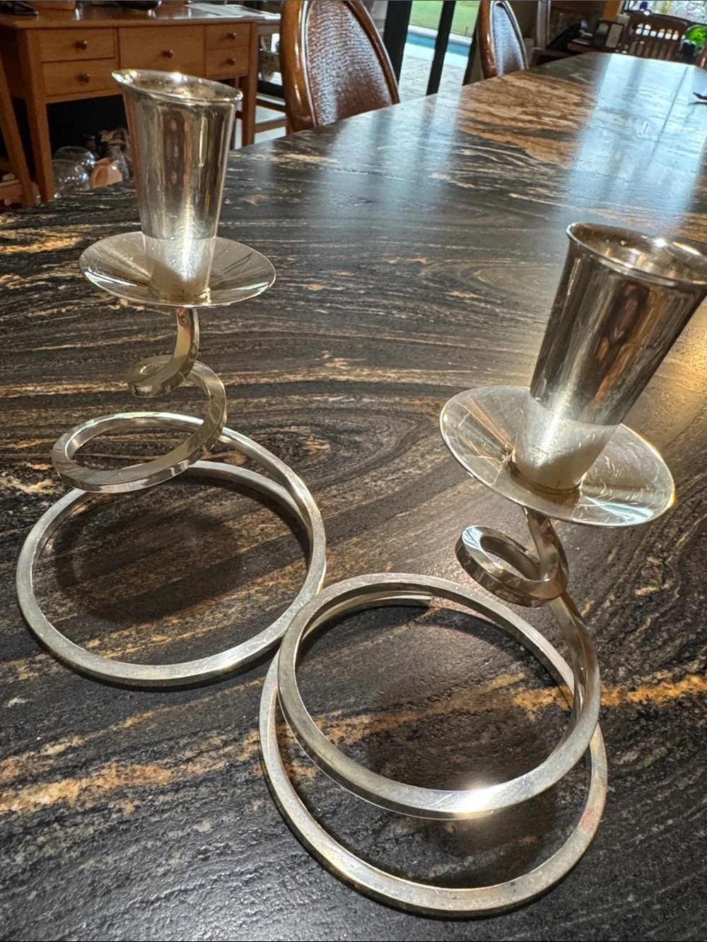 Modern Spiral Silver Candle Holders - Set of 2